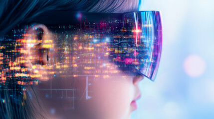 Augmented Reality Experience of Virtual Urban Life with Futuristic Eyewear and Digital Overlay.
