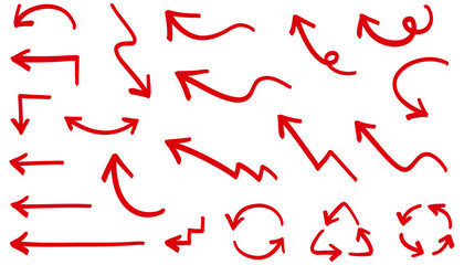手書きの色々な矢印セット　赤