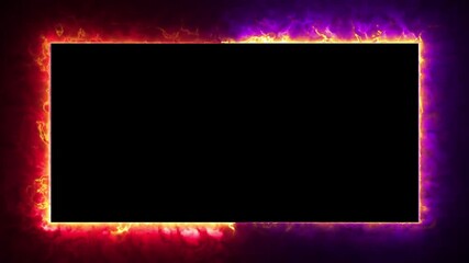 Bright neon fire red and purple effect rectangle frame Loop background. Animation of glowing neon rectangles abstract background - seamless loop