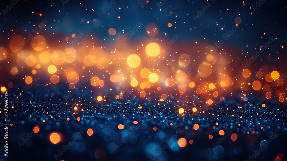 Poster abstract defocused bokeh light patterns on dark blue background for festive,elegant designs