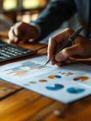 Business Professional Analyzing Charts and Graphs at Desk
