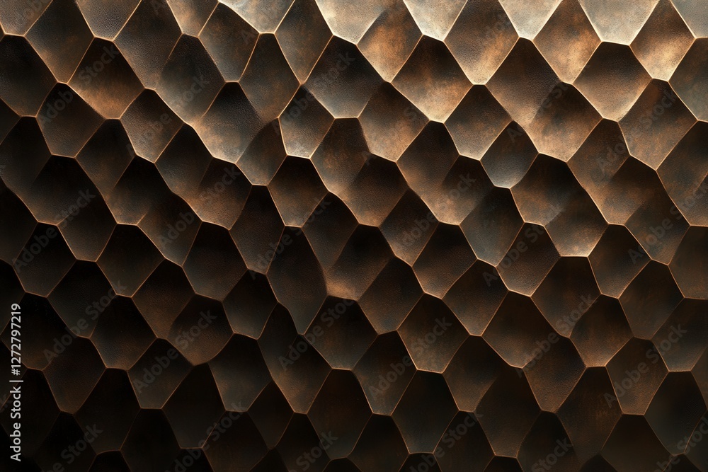Poster detailed close-up of hexagonal metal pattern for abstract backgrounds