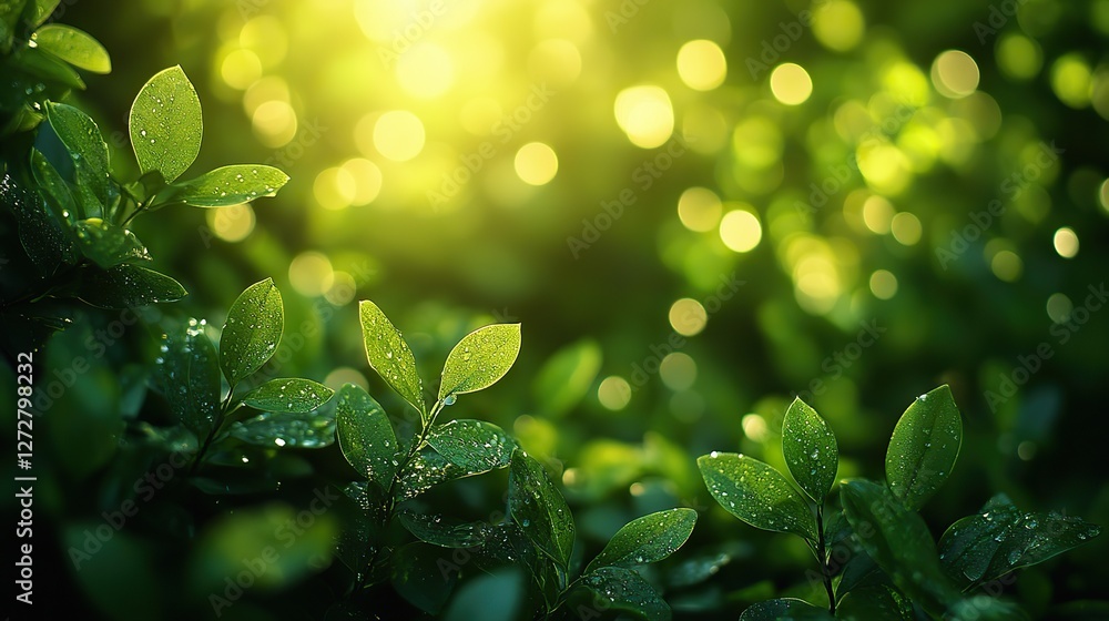 Poster abstract green background with soft bokeh light effects perfect for fresh,serene design projects fea