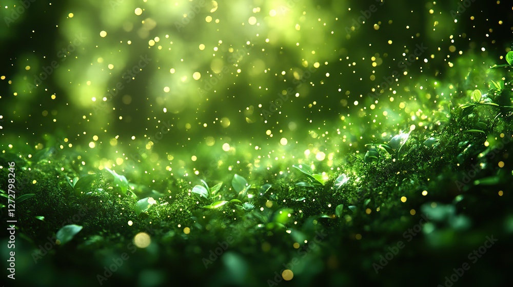 Poster abstract green background with soft bokeh light effects perfect for fresh,serene design projects fea