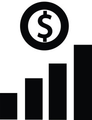 Bar chart with rising columns and dollar sign symbolizing business growth, financial success, profit analytics, and economic progress