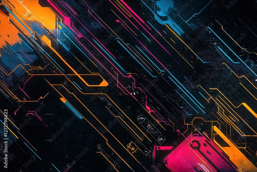 Poster abstract digital background with bright lines and geometric shapes