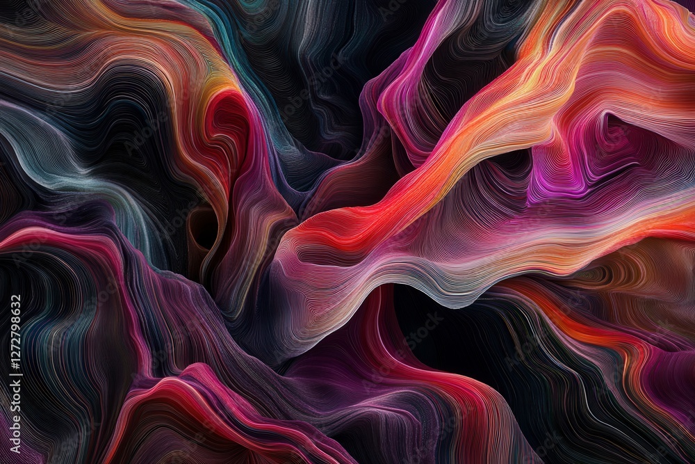 Poster abstract colorful waves design with fluid motion and depth effects