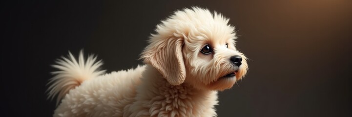 A charming fluffy puppy with an inquisitive expression, perfect for pet-related marketing, advertisements, and social media content.