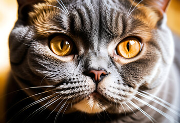 British Shorthair Cat Eagle View Close-Up with Detailed Fur Texture