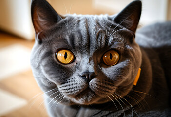 British Shorthair Cat Eagle View Close-Up with Detailed Fur Texture