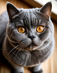 British Shorthair Cat Eagle View Close-Up with Detailed Fur Texture