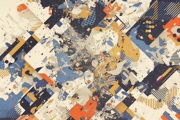 Naklejka premium Abstract geometric shapes, colorful splashes, modern design. Possible use Backgrounds