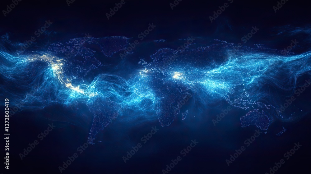 Poster abstract representation of global network connection depicting digital earth with interconnected lin