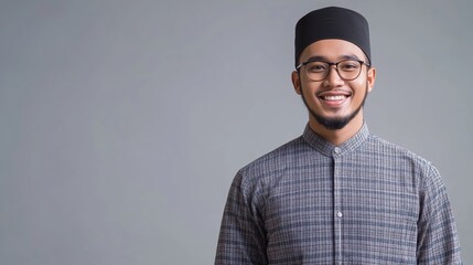 Confident Young Malay Man Smiling in Traditional Modest Attire