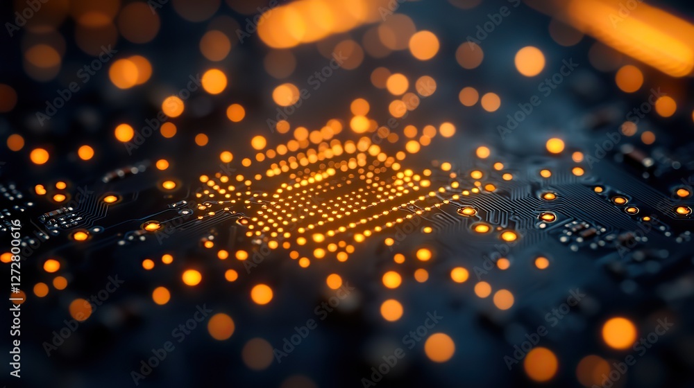 Poster abstract technological background with printed circuit board elements,bokeh effect