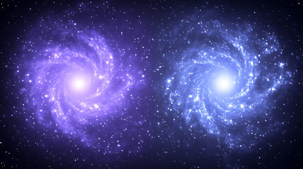 Obraz premium Cosmic Dance Interacting Spiral Galaxies Swirling in a Colorful Space Nebula Universe Display.