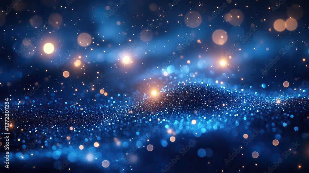 Poster abstract view of beautiful blue bokeh light effect design with sparkling circles,soft blur backgroun
