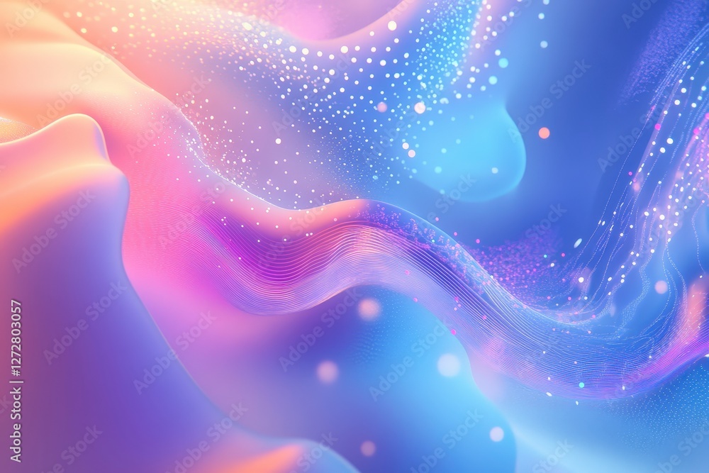 Poster abstract colorful waves with glittering particles in flowing design