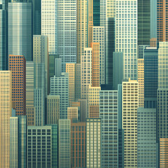 Obraz premium Dense Urban Metropolis Skyline Digital Illustration of a Diverse Building Landscape and Complex Design.