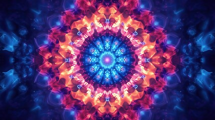 Fototapeta premium Vibrant Symmetrical Kaleidoscope Pattern in Bright Radiant Colors with Geometric Arrangement