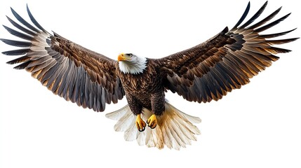 Fototapeta premium american bald eagle in majestic flight with wings spread wide isolated on a transparent background ideal for patriotic wildlife,nature themed projects,designs