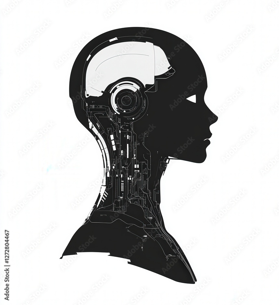 Poster abstract profile of a futuristic robot with sleek design elements