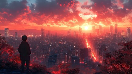 anime cityscape at night a moody 4k wallpaper with a cute boy embracing the urban night wallpaper