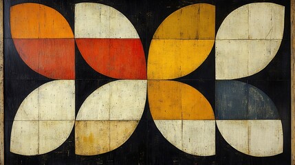 Fototapeta premium Warm toned abstract art painted wood panels create geometric pattern. AI Generated