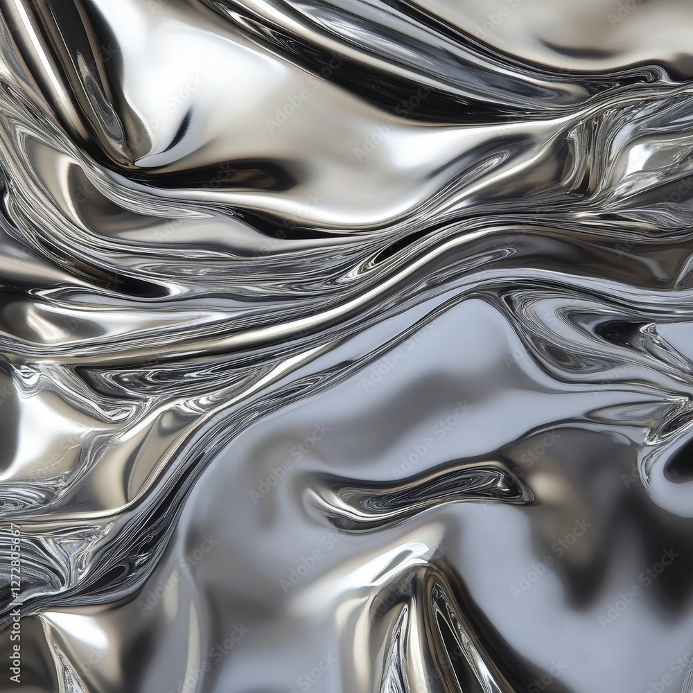 Poster shiny metallic texture with smooth flowing design and reflections