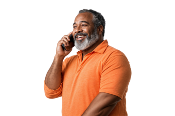 Senior African-American man talking on the phone isolated on transparent background