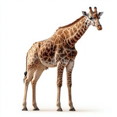 Naklejka premium Giraffe Standing Gracefully Against White Background
