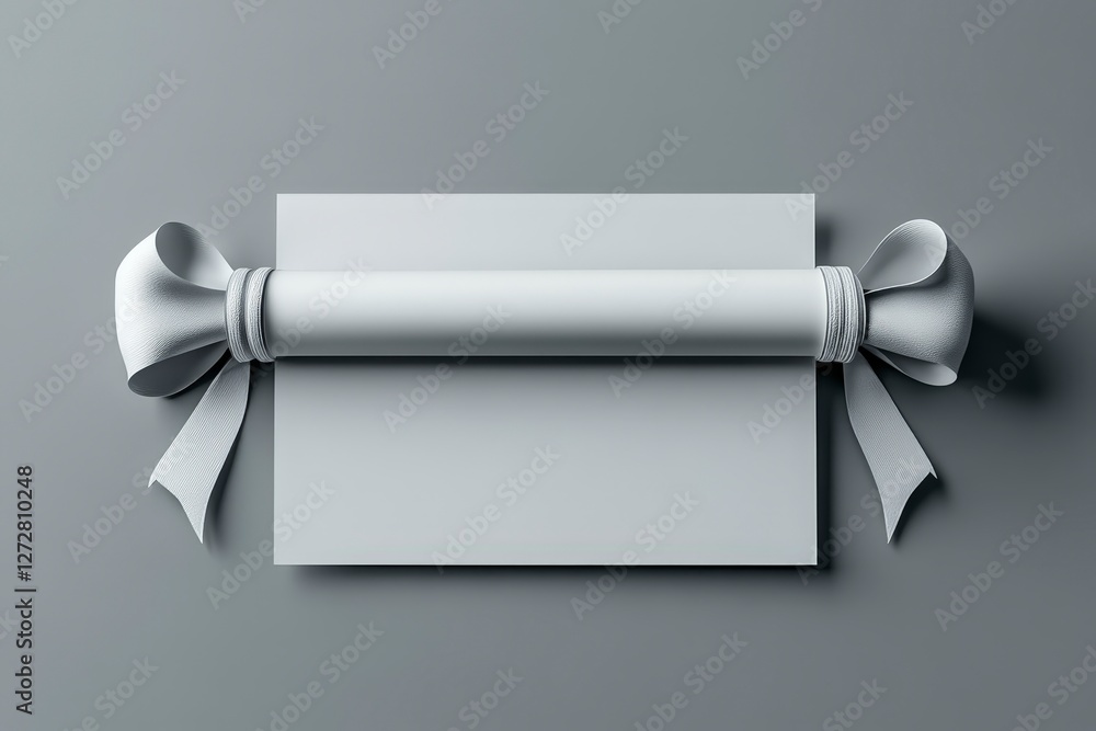 Poster elegant blank scroll with smooth surface and decorative ribbons