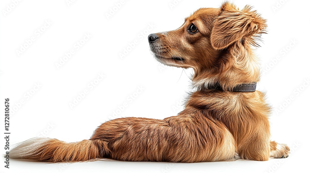 Poster back view of a dog isolated on white background in png format for transparent background application