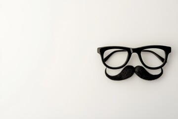 Black glasses and mustache on minimalist white background