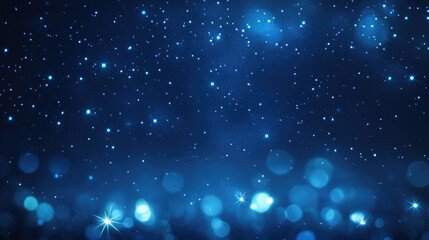 Obraz premium A starry sky background illuminated by blue light bokeh, creating a festive and magical atmosphere. The twinkling stars shine gently in a dreamy, ethereal night sky, perfect for capturing the joy