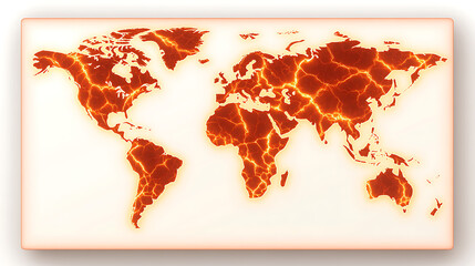Fiery World Map with Crack Texture Continent Outlines Global Warming and Environmental Concerns 3D Effect.