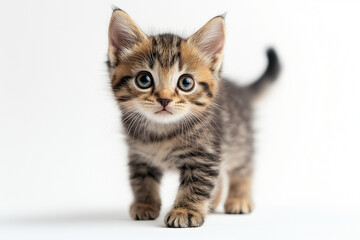 Obraz premium Curious Tabby Kitten Walking Forward Close-up Portrait