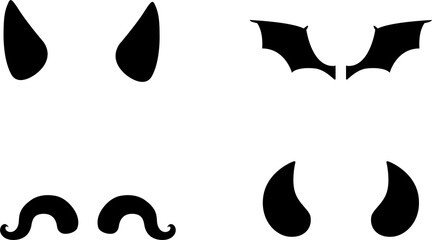 Set of line style devil elements isolated on white background. Outline horns, tridents, wings, tail. Clean and modern vector illustration for design, web.