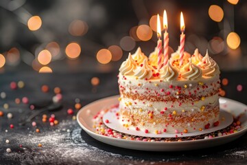 Delicious Birthday Cake with Candles and Colorful Sprinkles
