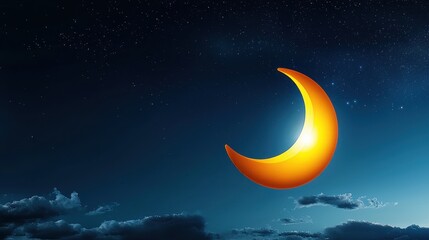 Naklejka premium Crescent moon shines brightly in a starry night sky