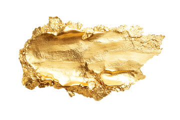 Gold nugget isolated on cut out PNG or transparent background. Gold watercolor texture paint stain rough. Shining brush stroke for design project. Golden foil from paint against. shiny gold foil.