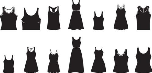 Black Silhouettes of Women's Dresses and Tank Tops