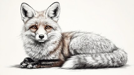 beautiful fox vintage sketch in png style with transparent background hand drawn illustration for elegant design projects,creative artwork