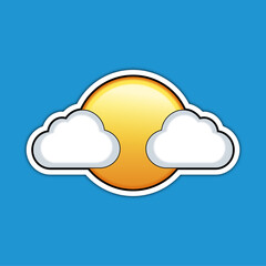 a yellow sun behind a clouds for a weather icon. emoji for a sun with two clouds to represent a partly cloudy day.