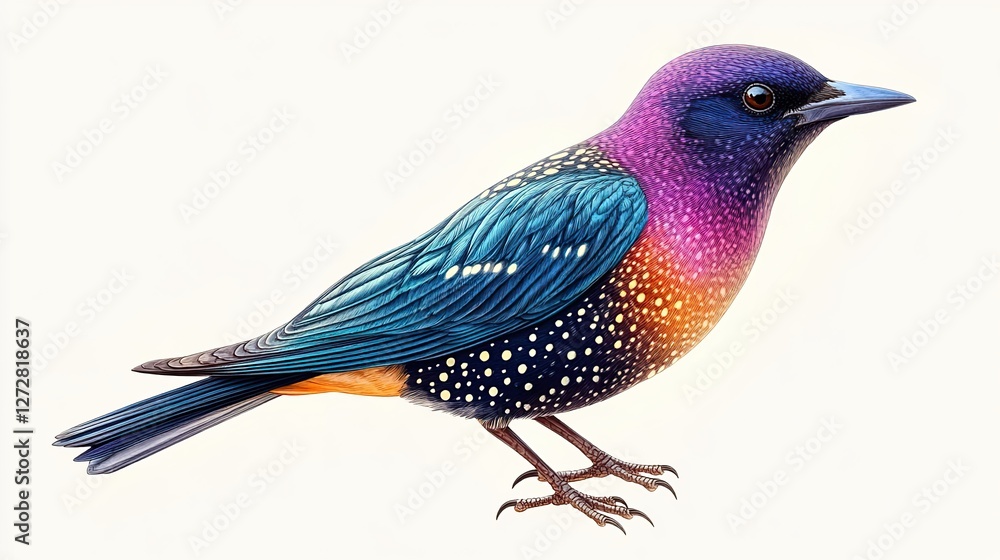 Poster beautiful starling bird in png format with detailed feather patterns,vibrant colors isolated on tran