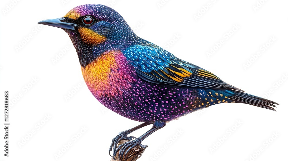 Poster beautiful starling bird in png format with detailed feather patterns,vibrant colors isolated on tran