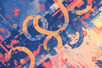 Abstract digital art design, vibrant colors, geometric shapes. Possible use Background image