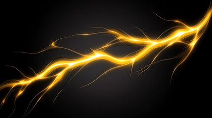 Golden Electrical Discharge with Complex Ramifications and Brilliant Flash Over Dark Background.