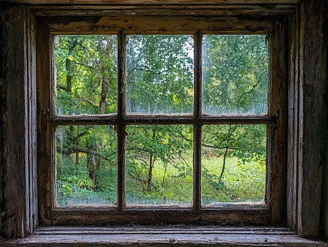 Fototapeta Old window looking out on trees