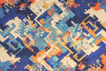 Fototapeta premium Abstract geometric pattern design, colorful shapes, pixelated art, for digital wallpaper, graphic design